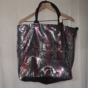 Victoria's Secret Sequin Tote Bag Women OS Pink Silver Canvas Glam Y2K NWT